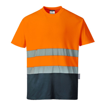 S173 - T-Shirt S/S Bicolore Cotton Comfort Hi-Vis Arancione/Navy